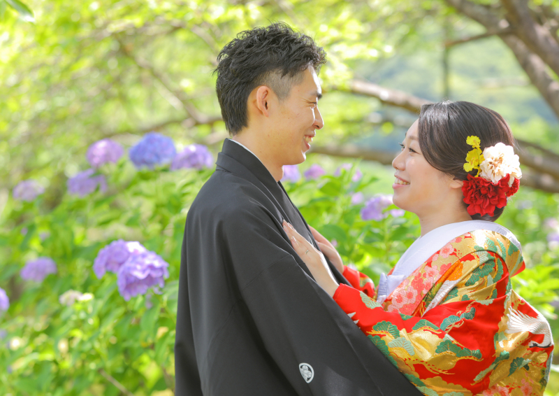 満開の紫陽花をバックに♪