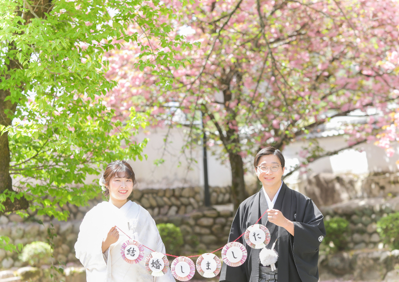 八重桜と新緑と