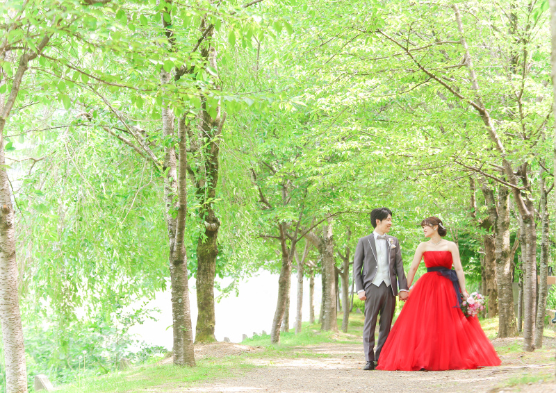 新緑の綺麗な並木道でも