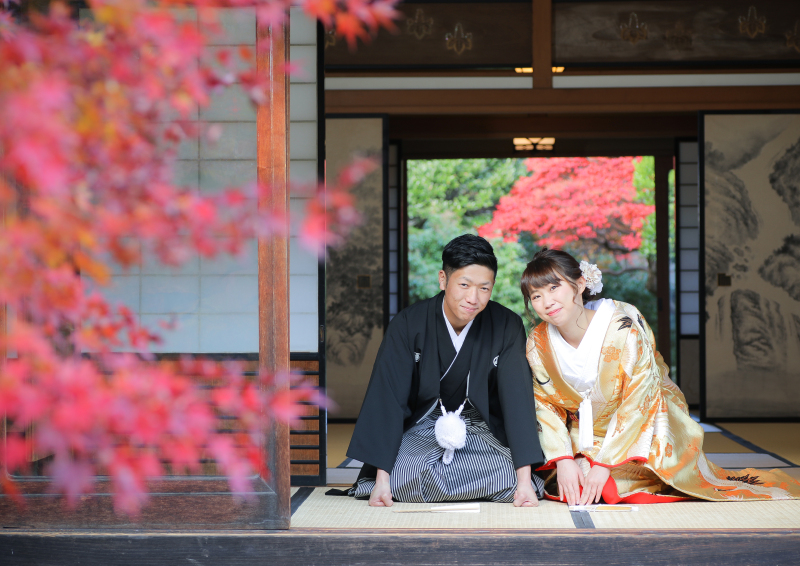 縁側で正座とお辞儀のショットを