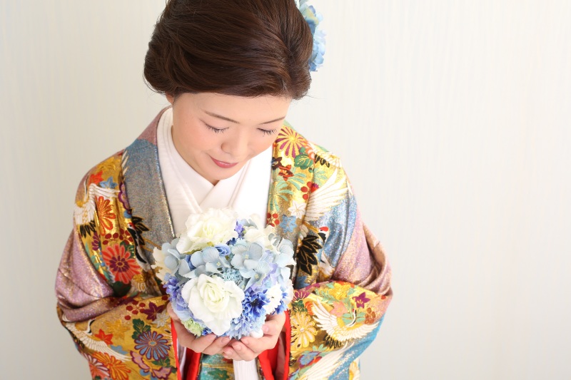 水色のボールブーケ