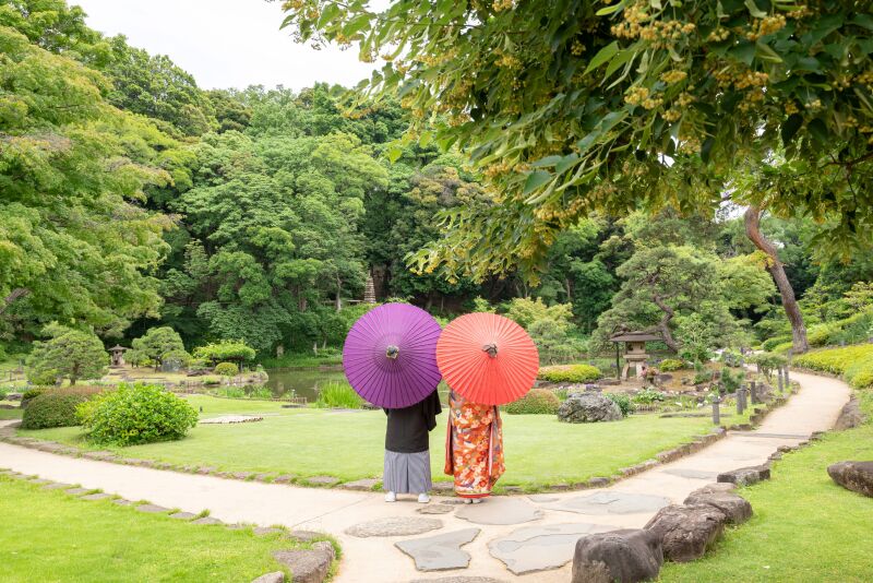 肥後細川庭園での撮影スタート