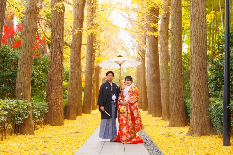 紅葉の中ゆったりと撮影