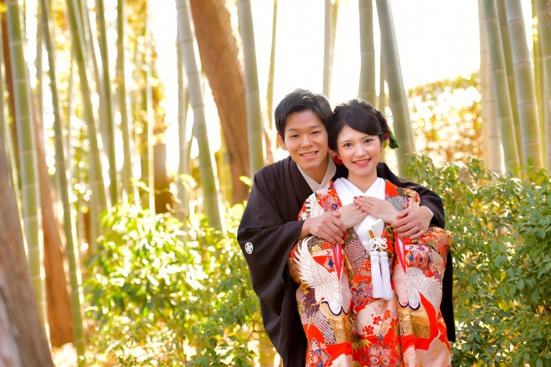 「竹林」バックに撮影