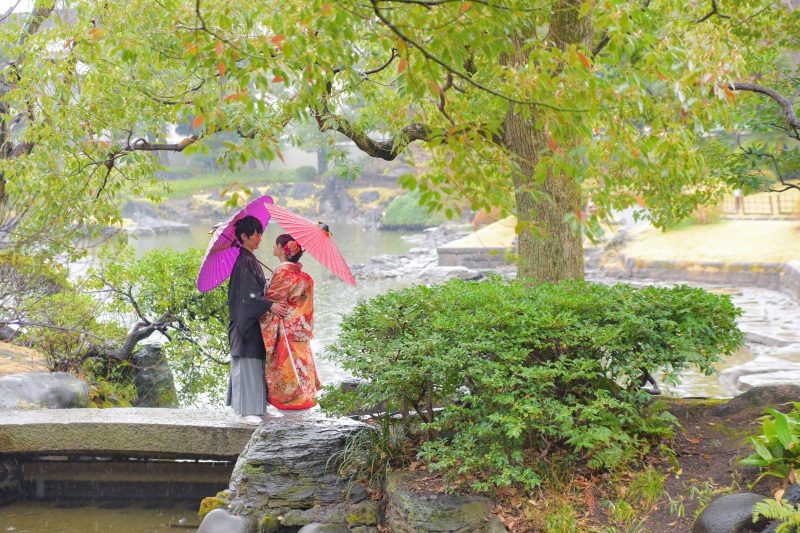 和傘をさしての撮影