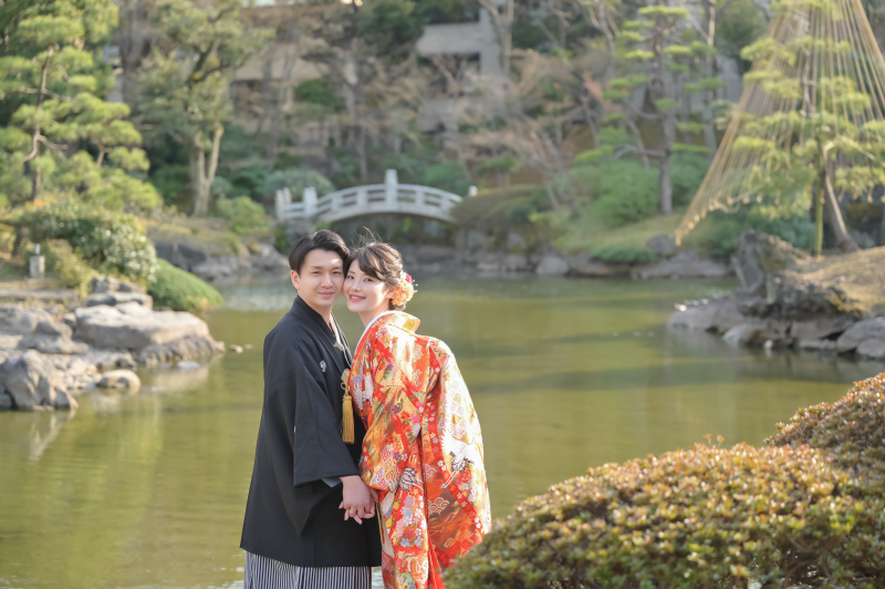 太鼓橋をバックに♪