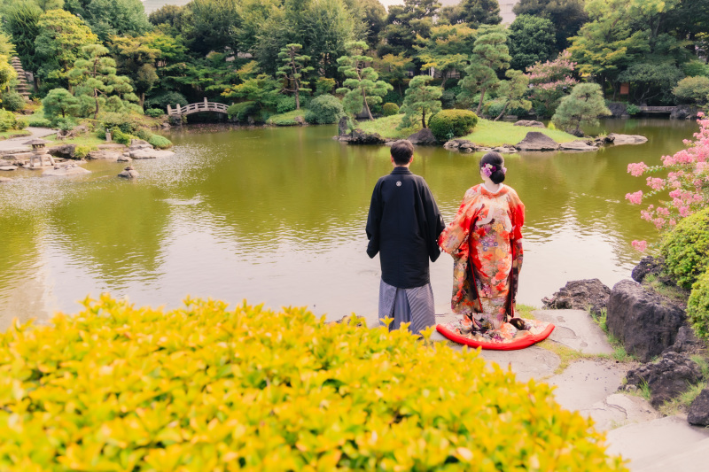 庭園の景色と一緒に