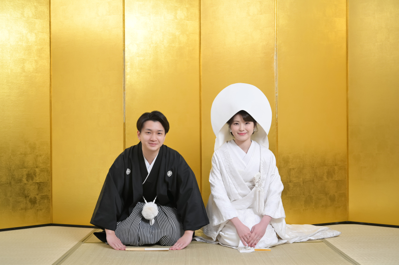 綿帽子×白無垢×金屛風