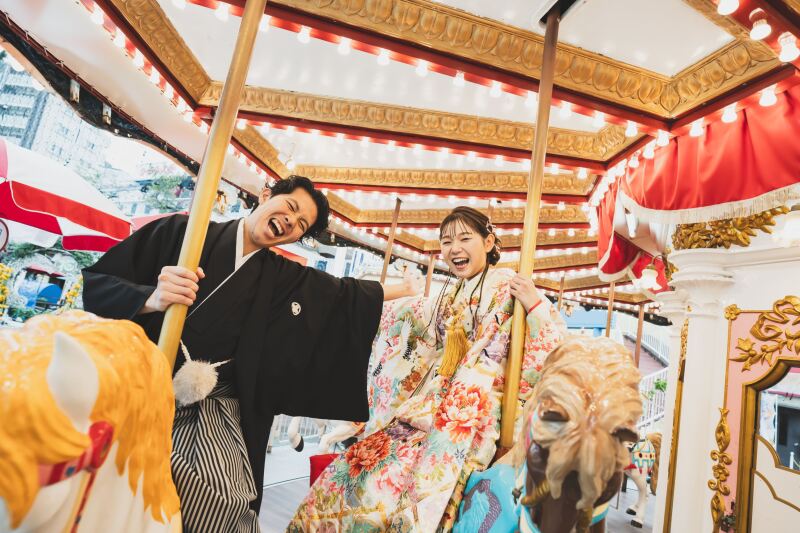 【平日限定*税込99,000円】浅草花やしき撮影✨ 和装1着+データ100枚+お二人の着付け+新婦ヘア&メイク込