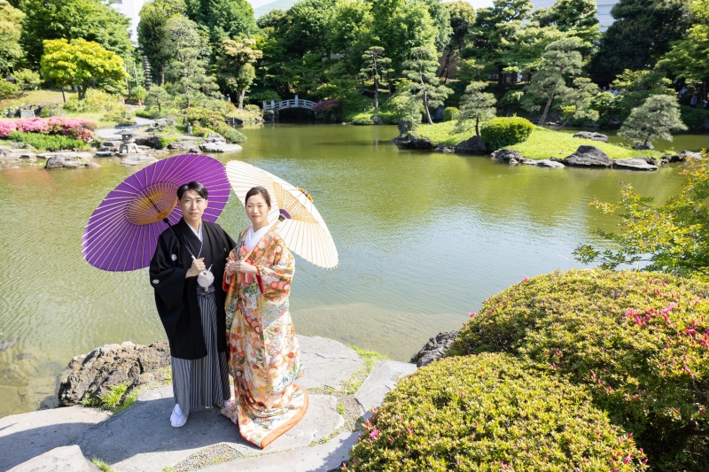 【平日・４月限定】ロケ&times;スタ和洋プラン✨旧安田庭園（和）&times;スタジオ（洋）和洋各1着／データ150枚／新婦ヘアメイク込