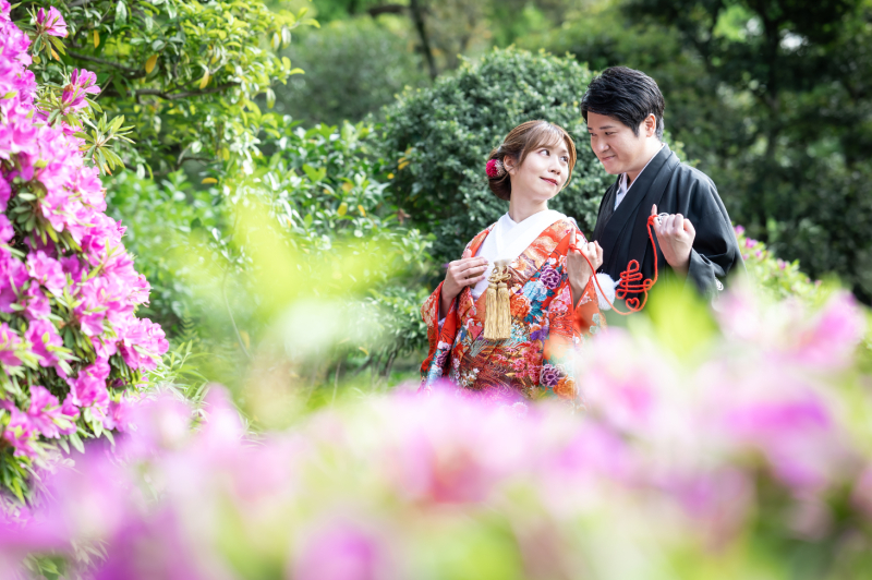 【4/6~5/10平日限定】新緑CP・ウェルカムボード付き✨旧安田庭園+スタジオ撮影♡『弐点プラン』和装2着/データ230枚納品