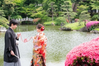 【4/6～5/10平日限定】新緑CP・ウェルカムボード付き✨旧安田庭園で撮影♡『壱点プラン』　和装1着／データ130枚納品