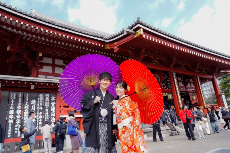 【4/6～5/10平日限定】新緑CP・ウェルカムボード付き✨旧安田庭園＋浅草 撮影♡『弐点プラン』和装2着／データ230枚納品