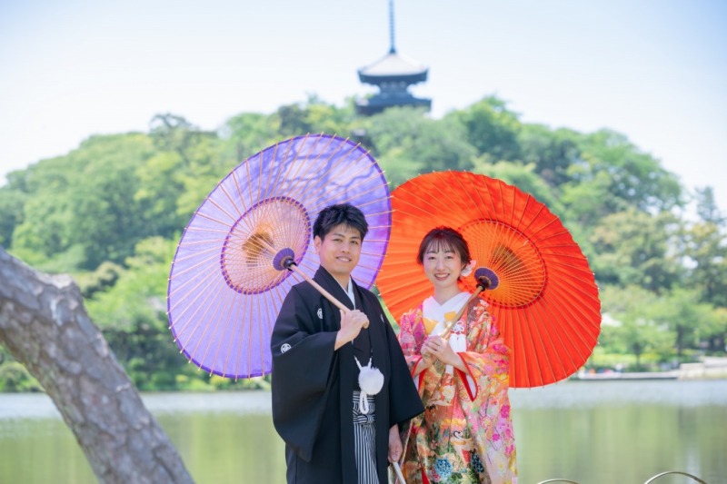 和装2着でロケ＆スタジオ⇒洋髪スタイル＆かつら角隠しで白無垢の伝統的なスタイル！