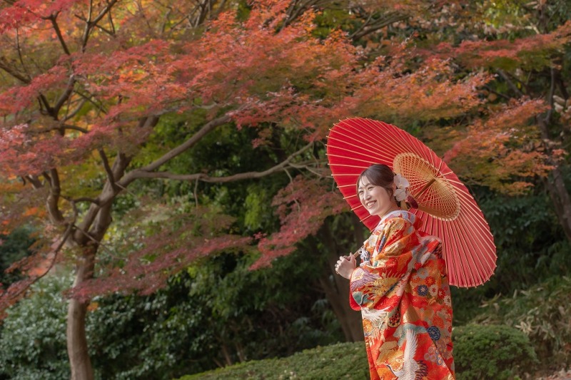 紅葉と一緒にソロショット