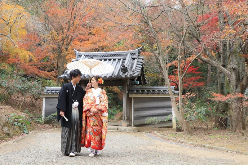 まだ紅葉が残っている中で