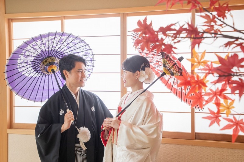 紅葉と一緒に