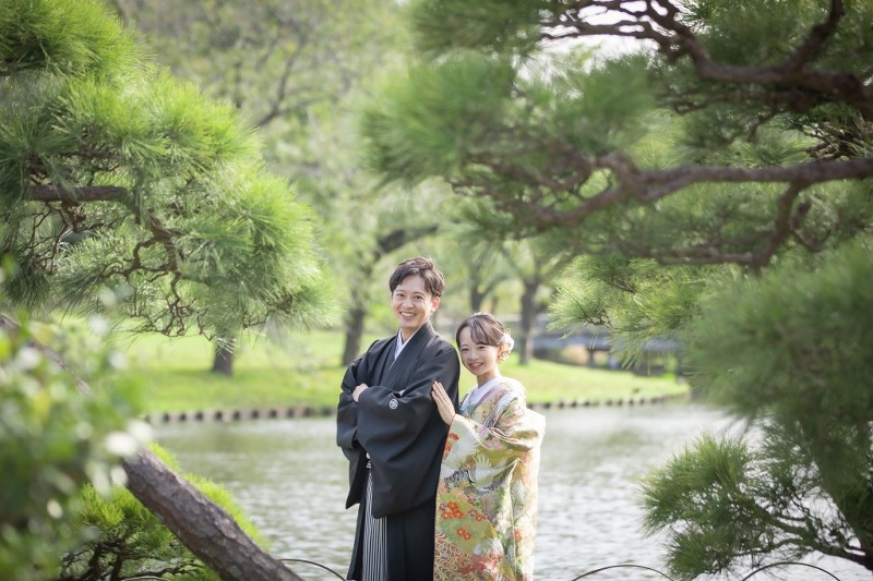 松の木に囲まれて