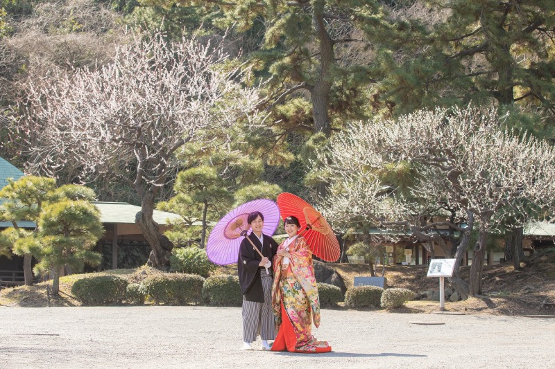 満開の梅と一緒に