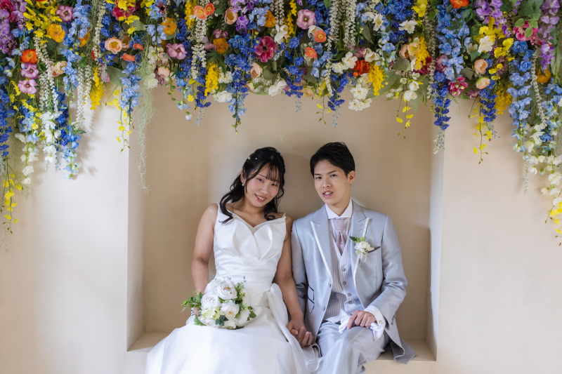 カラフルなお花の背景で♪