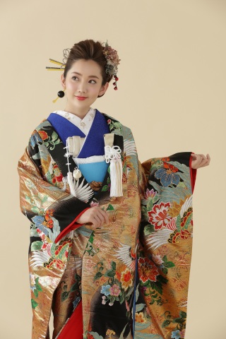 H38黒地菊花極楽鳥