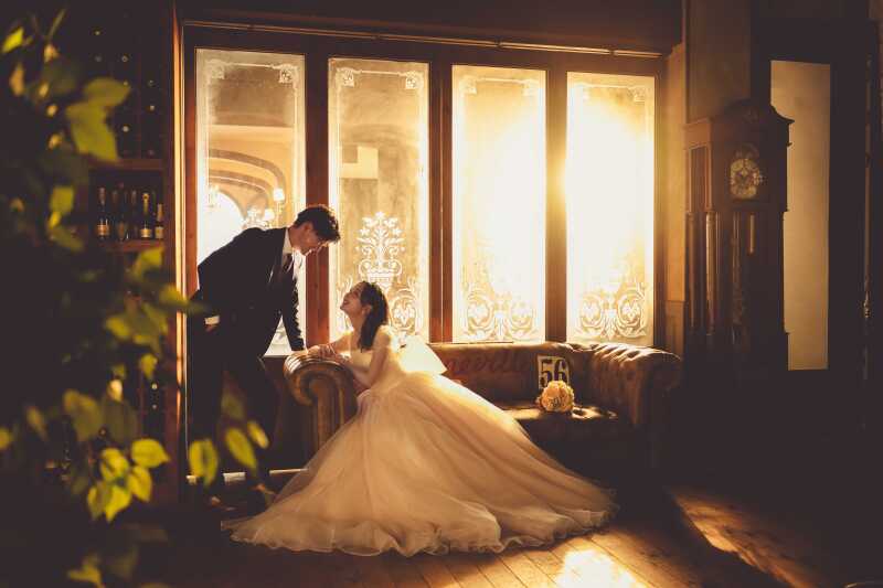 夕焼けに照らされて