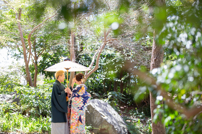 二人で相合傘ショットも可愛い！