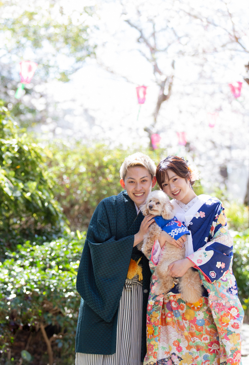 桜の下で愛犬と一緒にロケーション撮影♩