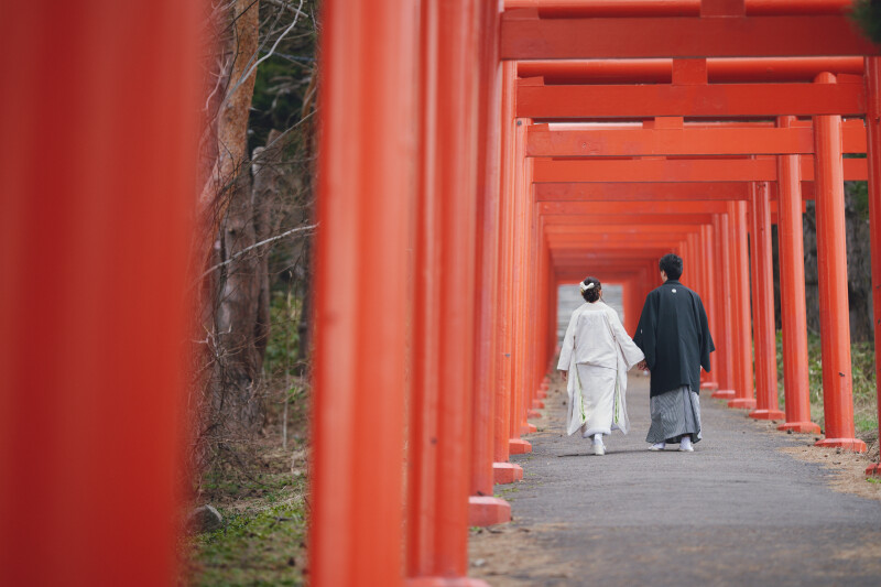 朱塗りの鳥居が立ち並ぶ幻想的な情景