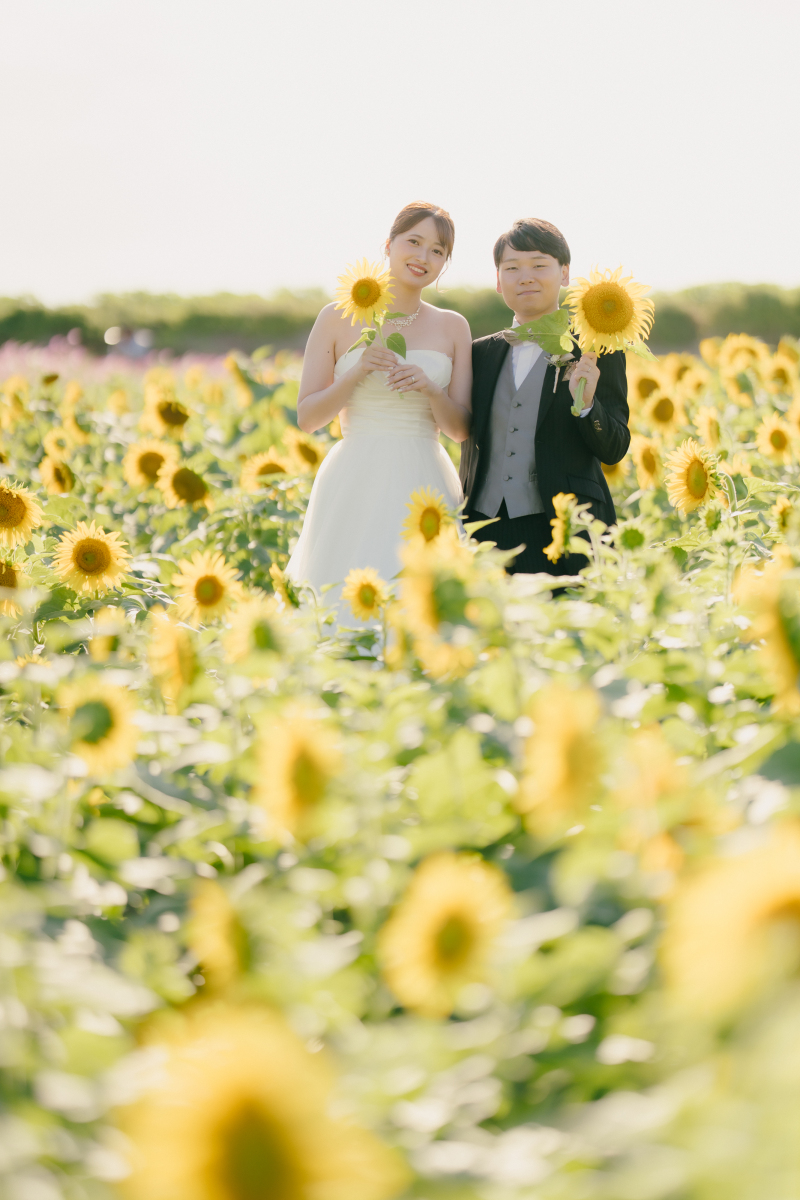 向日葵を持って