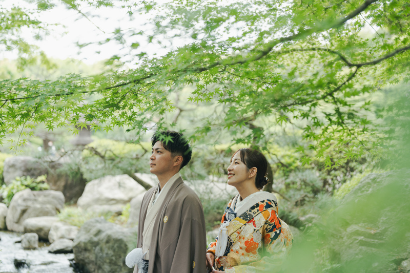 日本庭園で和装撮影