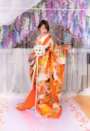 オレンジストライプの色打掛