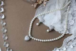 【アクセサリー】ハートとパールのネックレス＆イヤリング