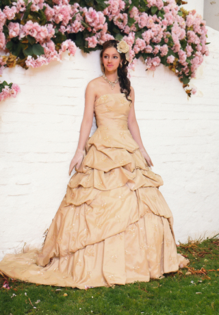 ベージュのAラインドレス