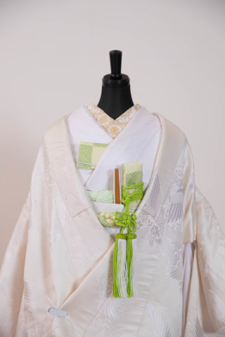 グリーンの市松柄花嫁小物を使った白無垢コーディネート