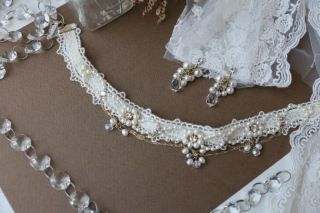 【アクセサリー】パールとレースのネックレス