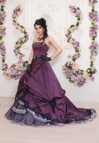 パープル×黒の甘辛MIXドレス