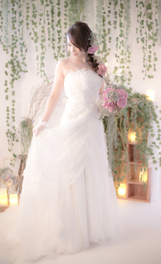 チュール×花びらのソフトマーメイドラインドレス