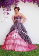 パープル×ピンクのビッグリボンドレス