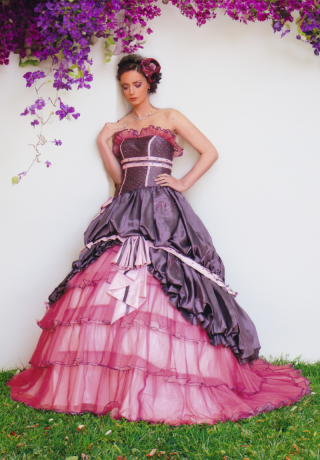 パープル×ピンクのビッグリボンドレス