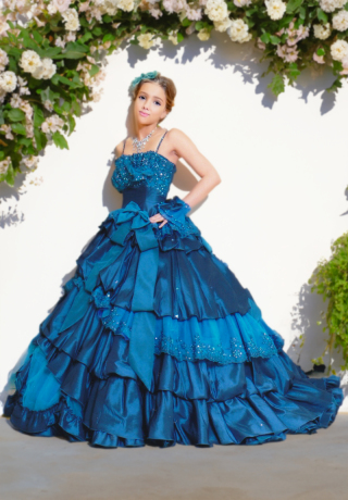 ブルーグリーンのリボンドレス