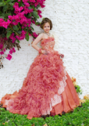 オレンジピンクのフリルドレス♡