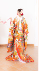 クリーム・オレンジの色打掛