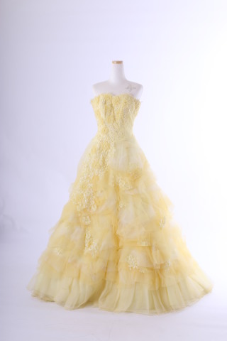 クリームイエローのAラインドレス