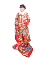 四季柄の赤色打掛