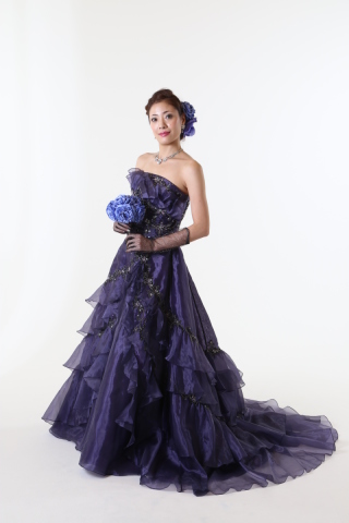 大人のネイビーパープルAラインドレス