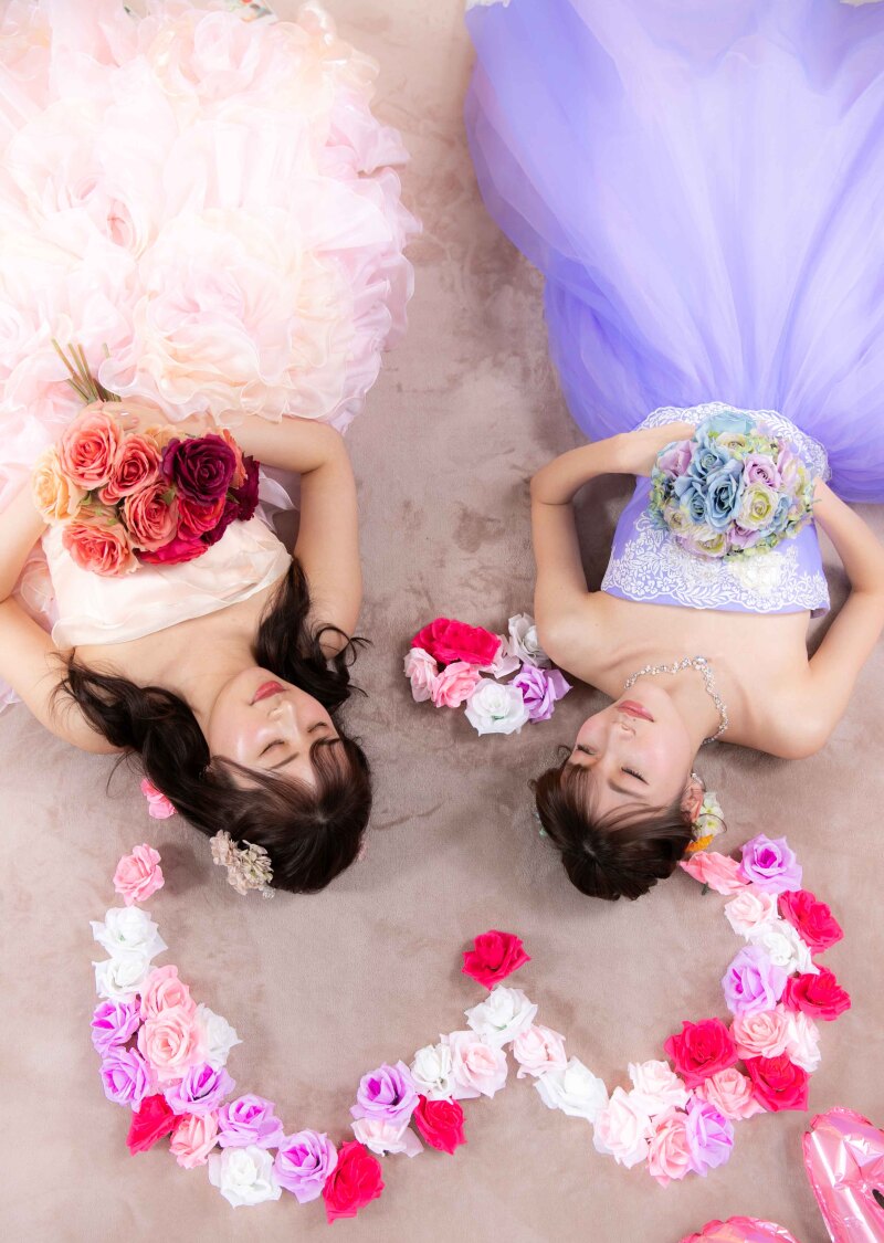 お花をハート型に並べて♪