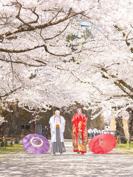 桜×キツネのお面