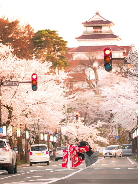 夕暮れ時 桜ロケーション撮影