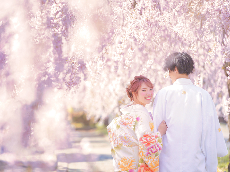 桜ロケーション！！白無垢＆色打掛 和装２着 ロケーション